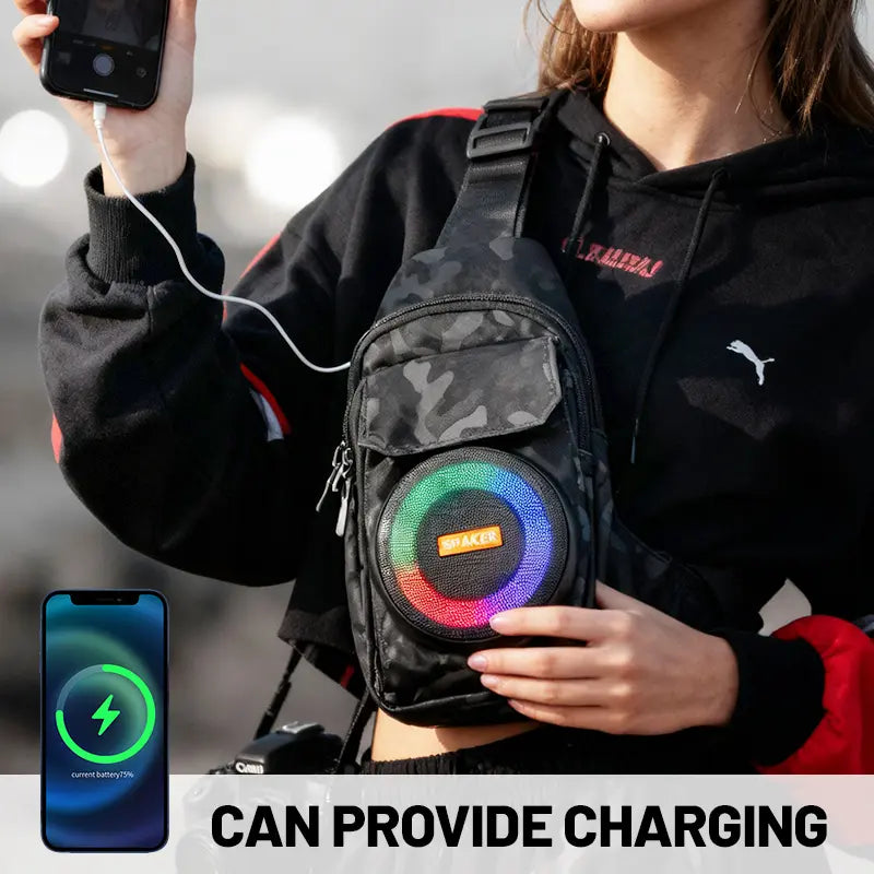 Portable Bluetooth Loudspeaker Backpack - Wireless Outdoor Speaker with Storage Space, Charging Power, FM Player for Camping, Hiking Trips