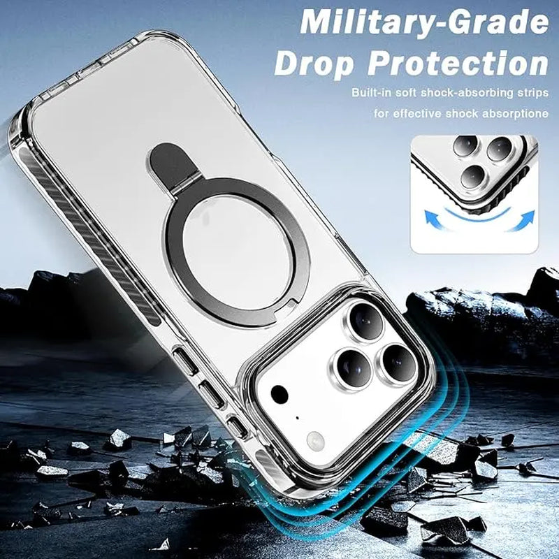 Phone Cases for Iphone 17/16/15/14/13/12 Pro Max plus Clear Magnetic Case with Stand and Finger Ring, Compatible with Magsafe, Shockproof Transparent Hard Plate, Full Body Case, Universal for Boys and Girls
