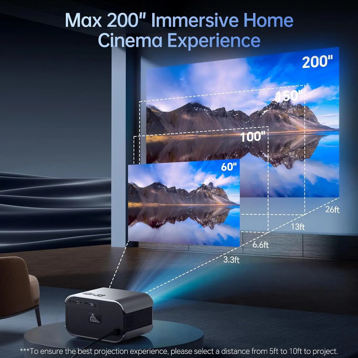 Home Projector with Wifi and Bluetooth, Native 1080P, 4K Support, Portable Indoor Outdoor Smart Projector, Mirror Screen with /Ios/Pc Compatible with Pc/Ps5/Phone/Tv Stick Business Projector 4K Projector with Wi-Fi Projector with HDMI