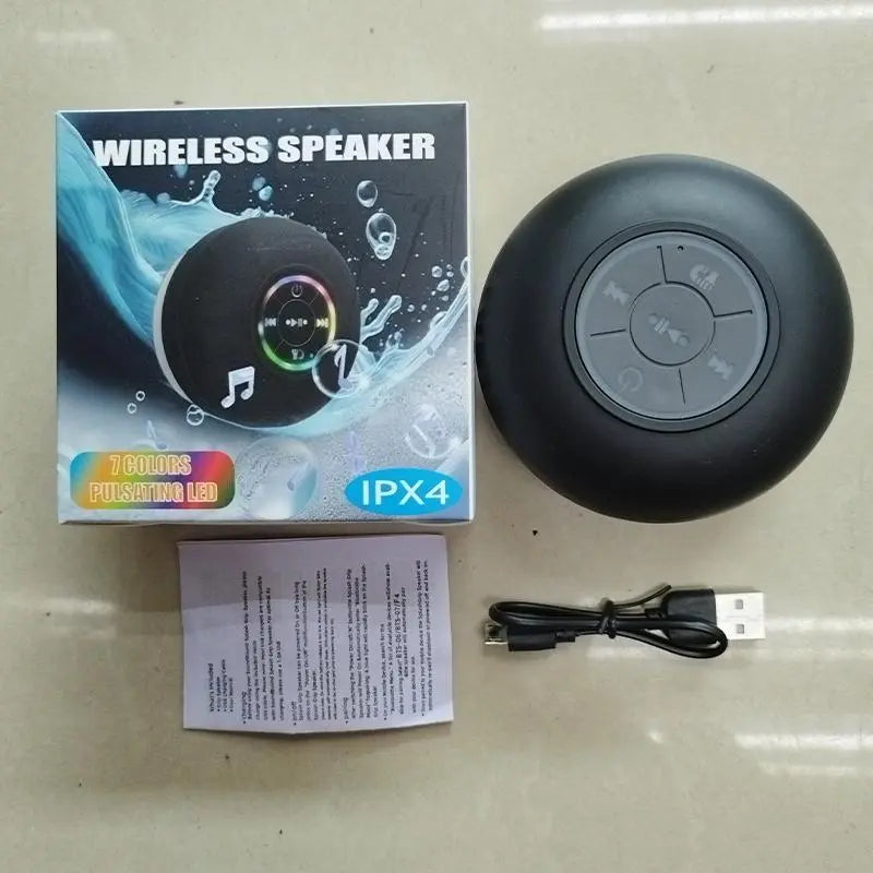 Mini Bluetooth-Compatible Shower Speaker, Portable Waterproof Speaker with LED Light, Suction Cup Speaker for Beach, Shower & Home Outdoor Camping, Multifunctional Wireless Speaker