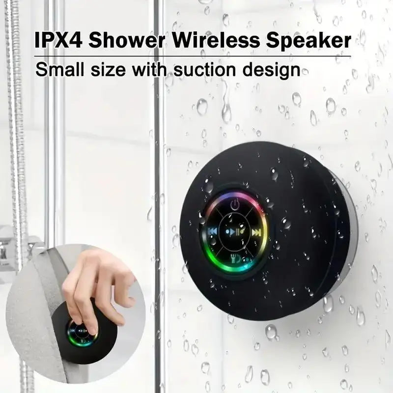 Mini Bluetooth-Compatible Shower Speaker, Portable Waterproof Speaker with LED Light, Suction Cup Speaker for Beach, Shower & Home Outdoor Camping, Multifunctional Wireless Speaker