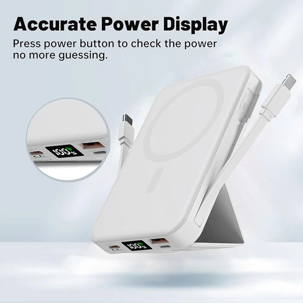Portable Wireless Fast Charger Power Bank, 10000mAh Capacity with 22.5W PD Quick Charge, USB-C Port, LED Display, Compatible with iPhone Series for Travel Use