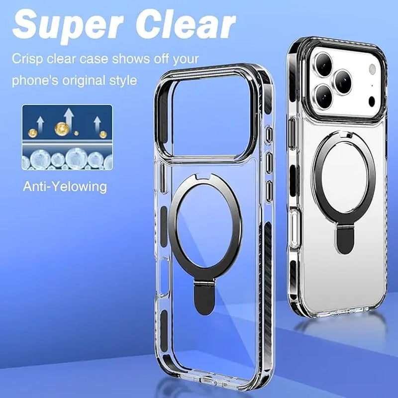 Phone Cases for Iphone 17/16/15/14/13/12 Pro Max plus Clear Magnetic Case with Stand and Finger Ring, Compatible with Magsafe, Shockproof Transparent Hard Plate, Full Body Case, Universal for Boys and Girls