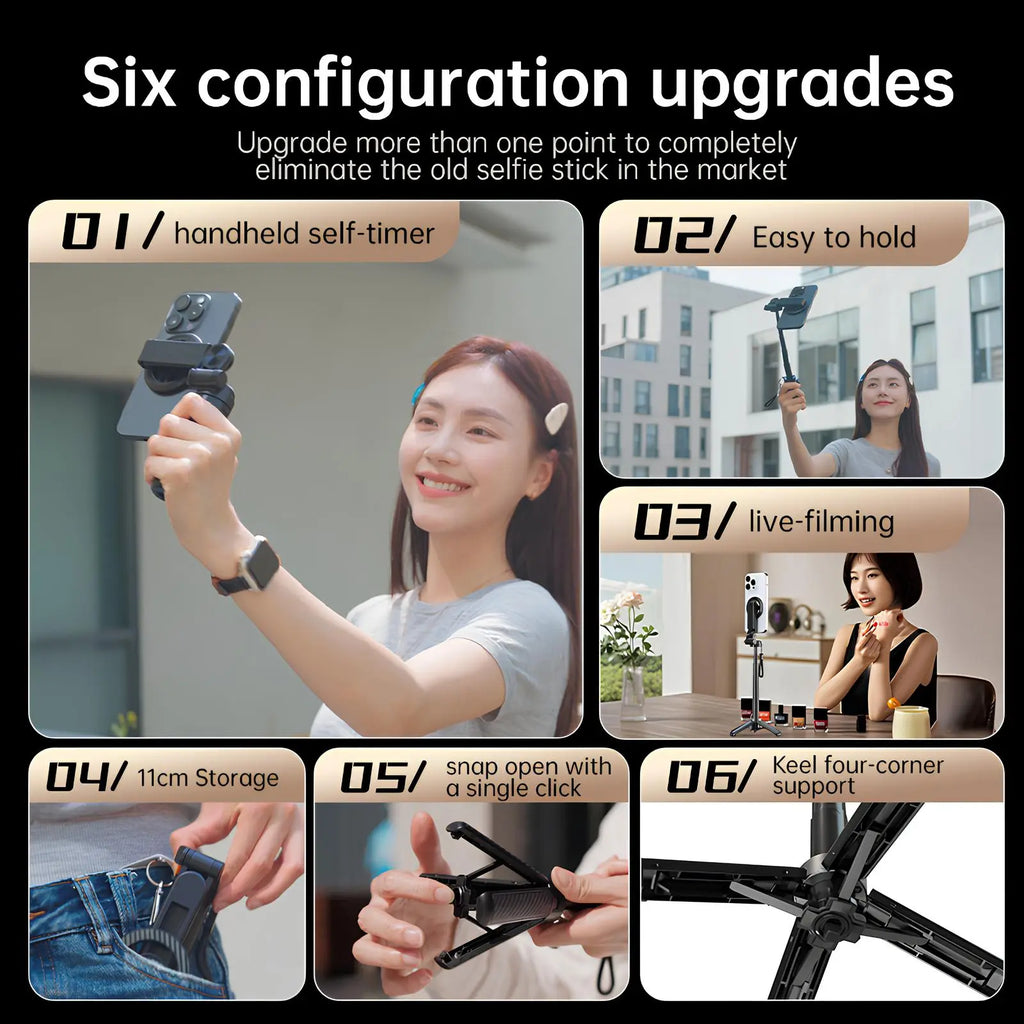 4 in 1 Foldable Selfie Stick with Tripod and Wireless Remote, Portable 360° Rotatable Magnetic Phone Holder for Tiktok, Youtube, Facetime, Living