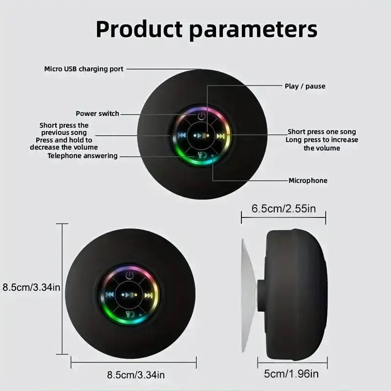 Mini Bluetooth-Compatible Shower Speaker, Portable Waterproof Speaker with LED Light, Suction Cup Speaker for Beach, Shower & Home Outdoor Camping, Multifunctional Wireless Speaker