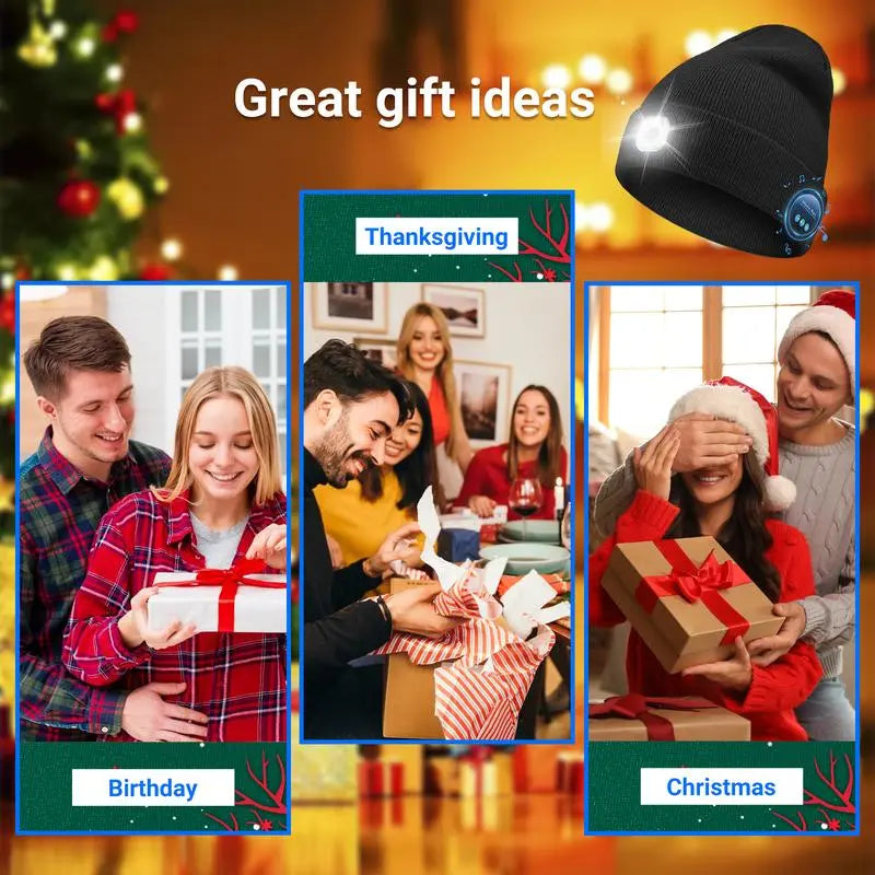 Bluetooth Beanie with Usb-Rechargeable LED Headlight — Ultra-Soft Acrylic Knit Hat with Built-In Wireless Headphones, Unisex Balaclava-Style Warm Cap for Men Women Teens, Great for Cycling, Hiking, Workouts, Christmas Gifts & Cold-Weather Adventures