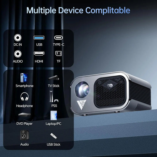 Home Projector with Wifi and Bluetooth, Native 1080P, 4K Support, Portable Indoor Outdoor Smart Projector, Mirror Screen with /Ios/Pc Compatible with Pc/Ps5/Phone/Tv Stick Business Projector 4K Projector with Wi-Fi Projector with HDMI