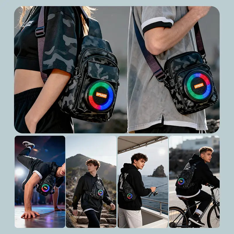 Portable Bluetooth Loudspeaker Backpack - Wireless Outdoor Speaker with Storage Space, Charging Power, FM Player for Camping, Hiking Trips