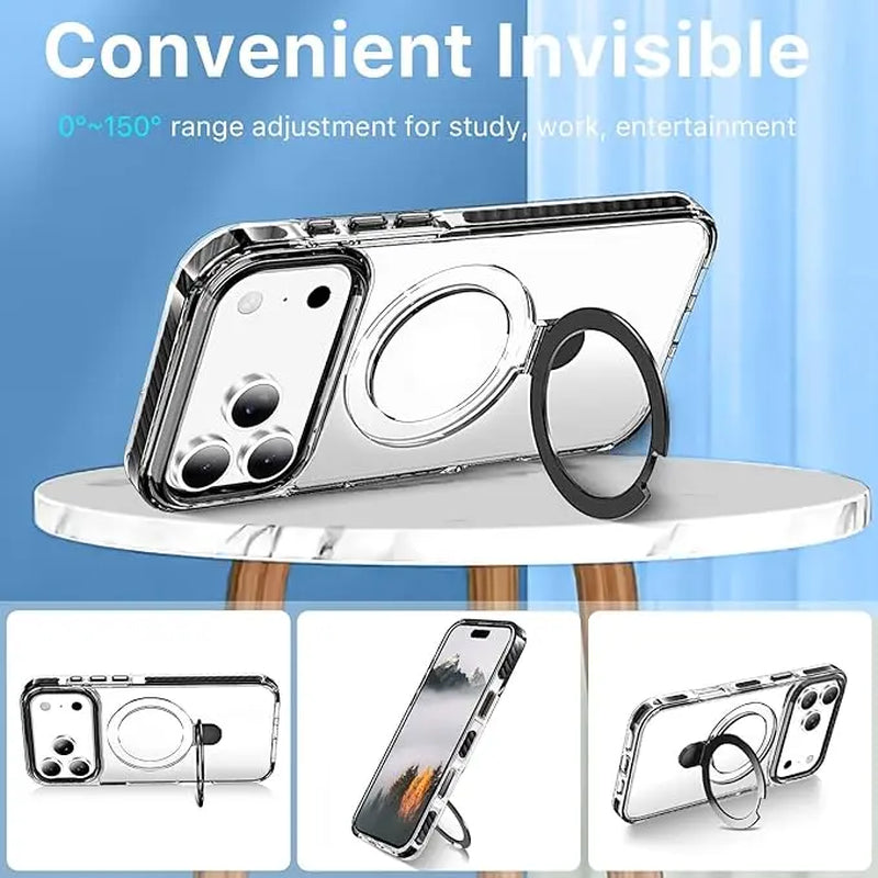 Phone Cases for Iphone 17/16/15/14/13/12 Pro Max plus Clear Magnetic Case with Stand and Finger Ring, Compatible with Magsafe, Shockproof Transparent Hard Plate, Full Body Case, Universal for Boys and Girls