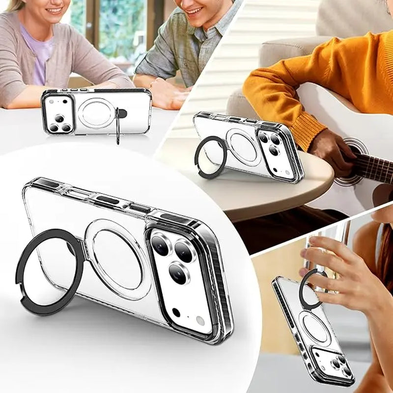 Phone Cases for Iphone 17/16/15/14/13/12 Pro Max plus Clear Magnetic Case with Stand and Finger Ring, Compatible with Magsafe, Shockproof Transparent Hard Plate, Full Body Case, Universal for Boys and Girls