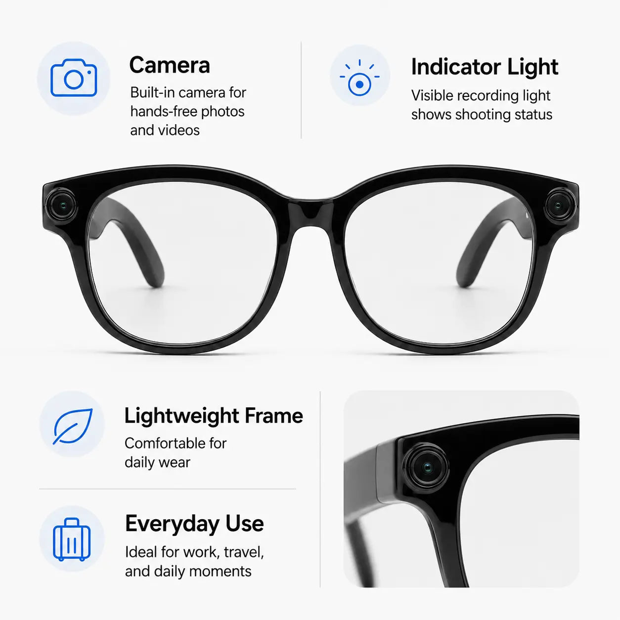 Y-AI Smart Glasses: Advanced Translation, 8MP Camera, Real-Time Recording, Wireless Calling, and Voice Assistant Features