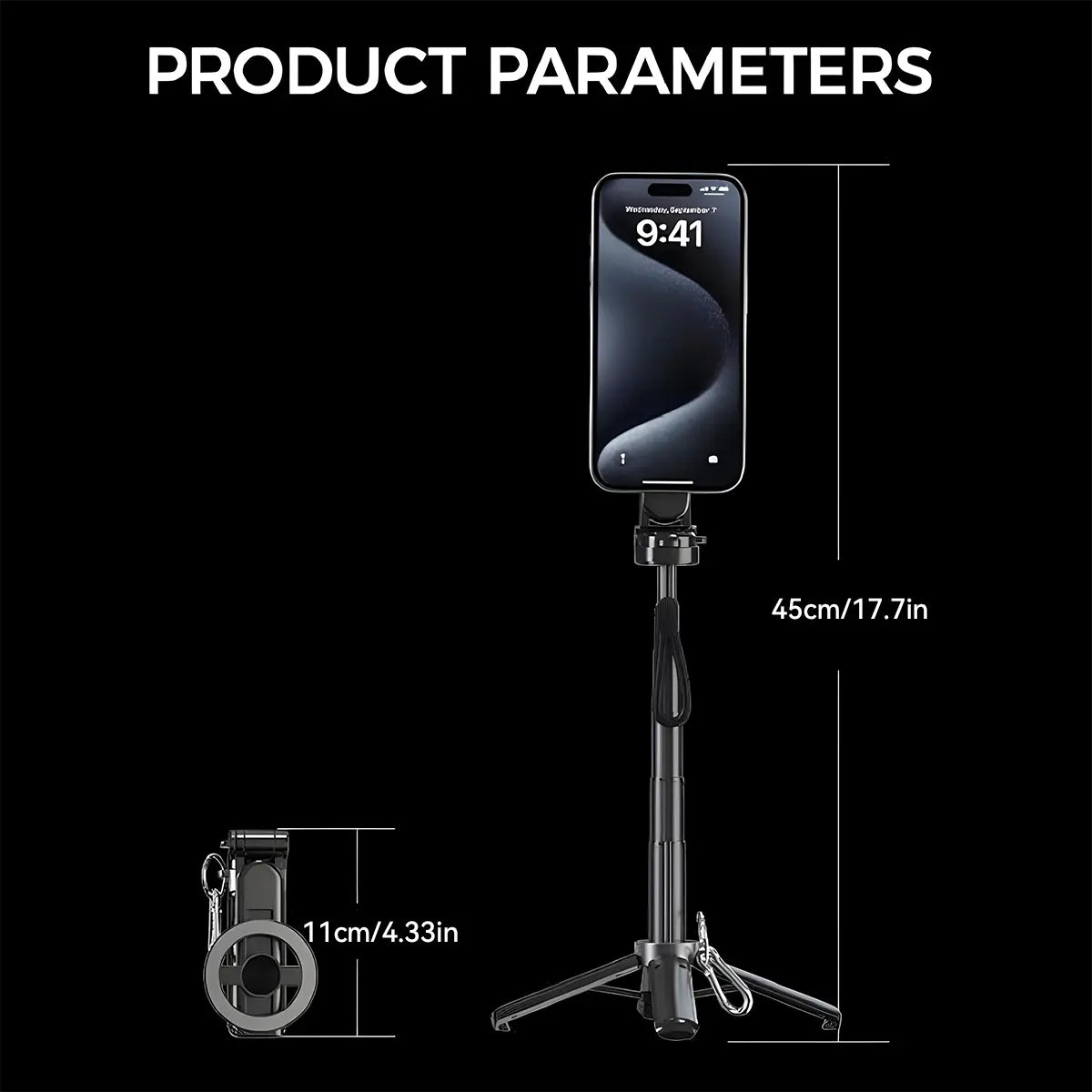 4 in 1 Foldable Selfie Stick with Tripod and Wireless Remote, Portable 360° Rotatable Magnetic Phone Holder for Tiktok, Youtube, Facetime, Living