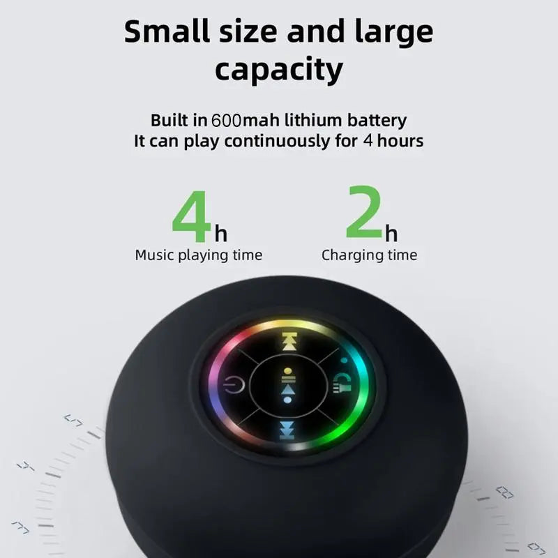 Mini Bluetooth-Compatible Shower Speaker, Portable Waterproof Speaker with LED Light, Suction Cup Speaker for Beach, Shower & Home Outdoor Camping, Multifunctional Wireless Speaker