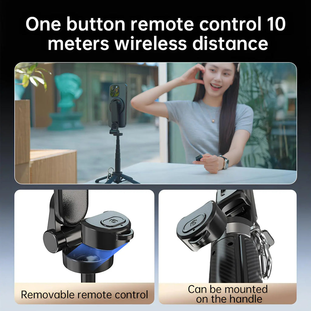 4 in 1 Foldable Selfie Stick with Tripod and Wireless Remote, Portable 360° Rotatable Magnetic Phone Holder for Tiktok, Youtube, Facetime, Living