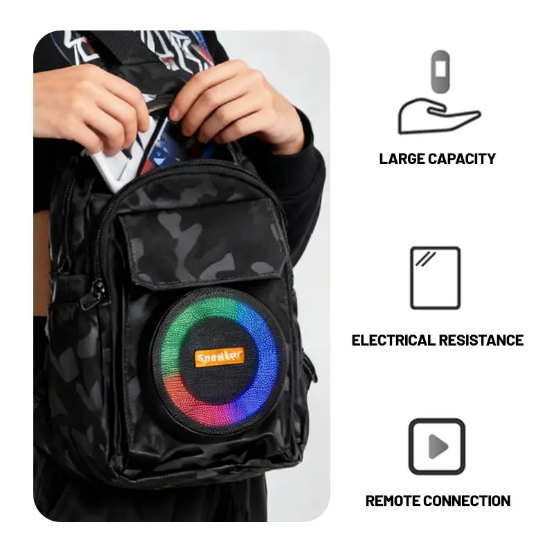 Portable Bluetooth Loudspeaker Backpack - Wireless Outdoor Speaker with Storage Space, Charging Power, FM Player for Camping, Hiking Trips