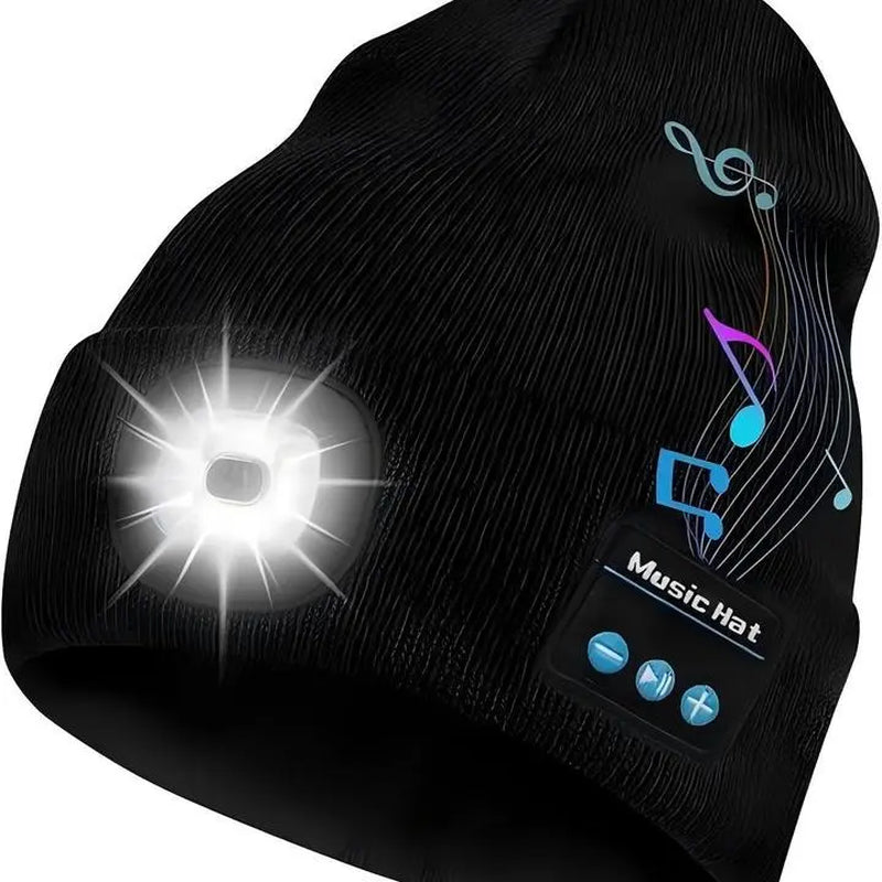 Bluetooth Beanie with Usb-Rechargeable LED Headlight — Ultra-Soft Acrylic Knit Hat with Built-In Wireless Headphones, Unisex Balaclava-Style Warm Cap for Men Women Teens, Great for Cycling, Hiking, Workouts, Christmas Gifts & Cold-Weather Adventures