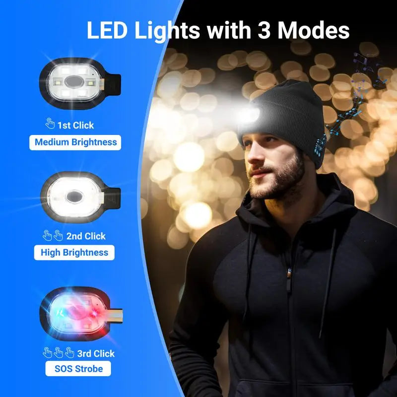 Bluetooth Beanie with Usb-Rechargeable LED Headlight — Ultra-Soft Acrylic Knit Hat with Built-In Wireless Headphones, Unisex Balaclava-Style Warm Cap for Men Women Teens, Great for Cycling, Hiking, Workouts, Christmas Gifts & Cold-Weather Adventures